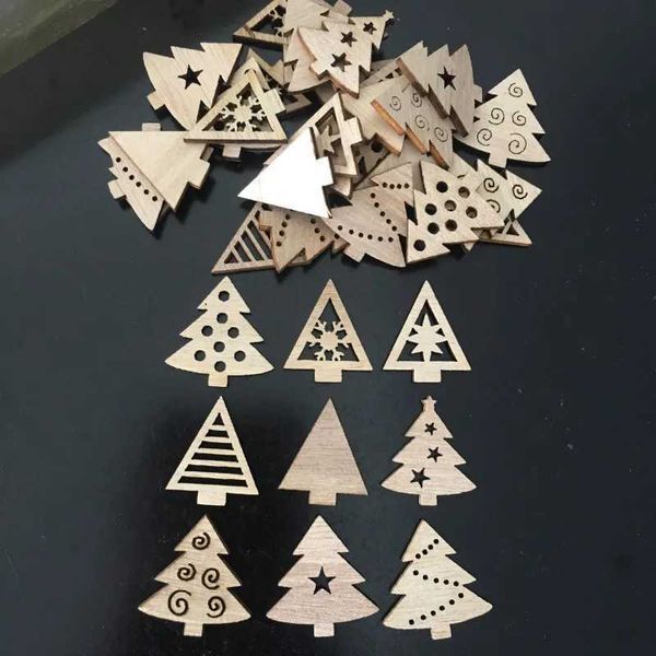 Size: L - 50pcs Christmas Tree Wood Hanging Pendant Christmas Party Decorations Craft DIY Ornament Hanging Tag For Happy New YearXJ241026
