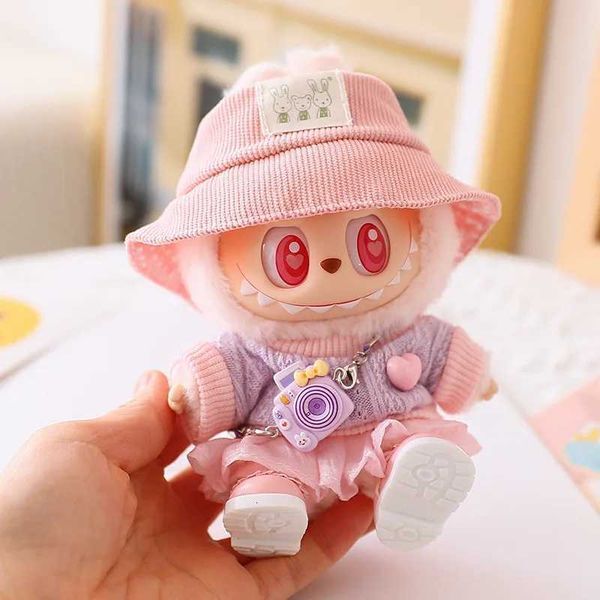 17cm Doll Clothes Labubu Hoodie Skirt Hat Set Labubu Sitting Party Clothing Accessories Mini Dolls Outfit Pink Summer Clothing X250723