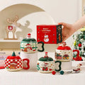 Color: Blue - Birthday creative souvenir giftApple Mark ceramic water cup lid spoon cute gift box with high appearance level for Christmas M251206