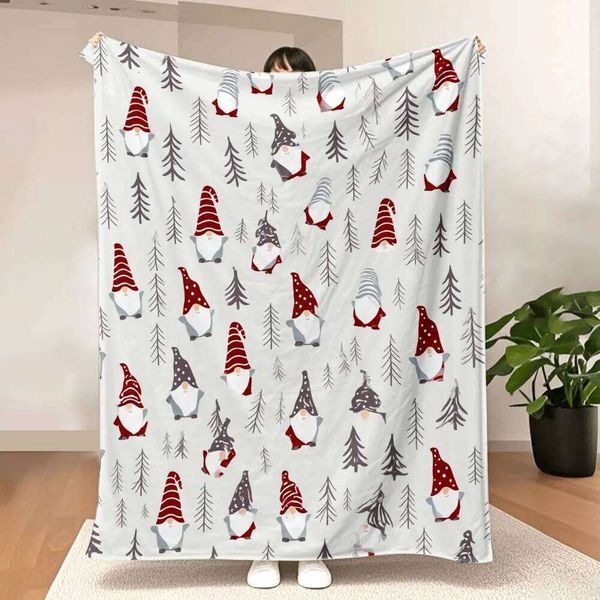 Color: 70x100cm very small - Size: Default - Christmas & Evergreen Trees Blanket - Whimsical Festive Pattern with Red/White/Gray Stylized Winter Trees, Cozy Ho 26H0111