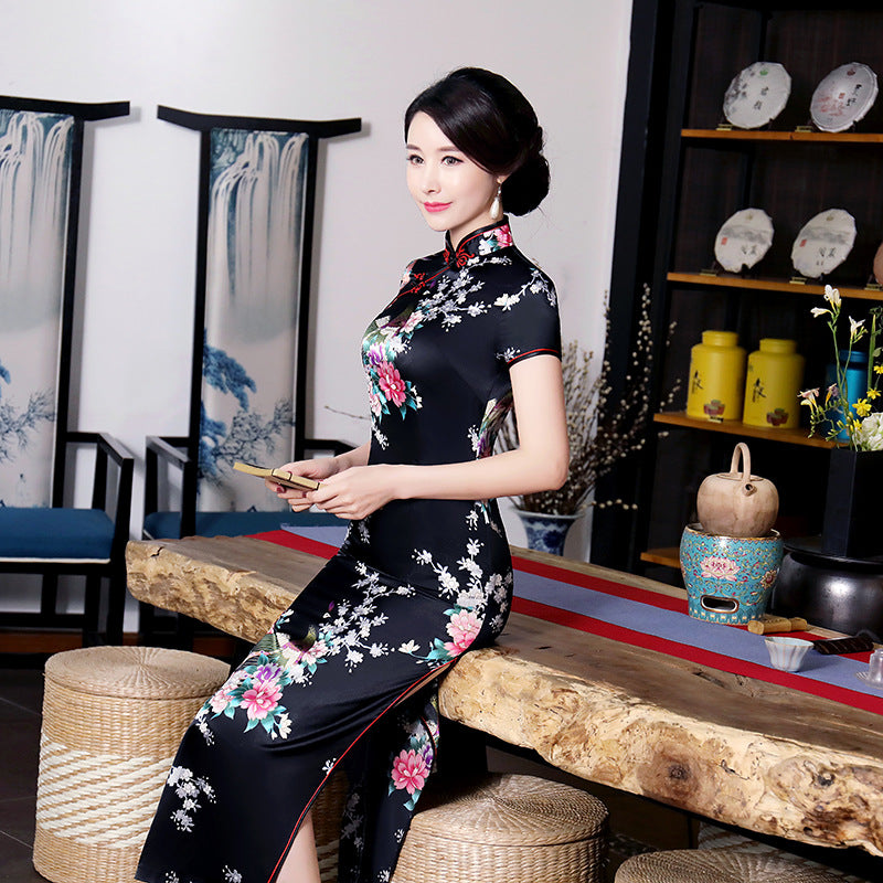 Color: Black, Size: M - Improved cheongsam skirt in spring and summer
