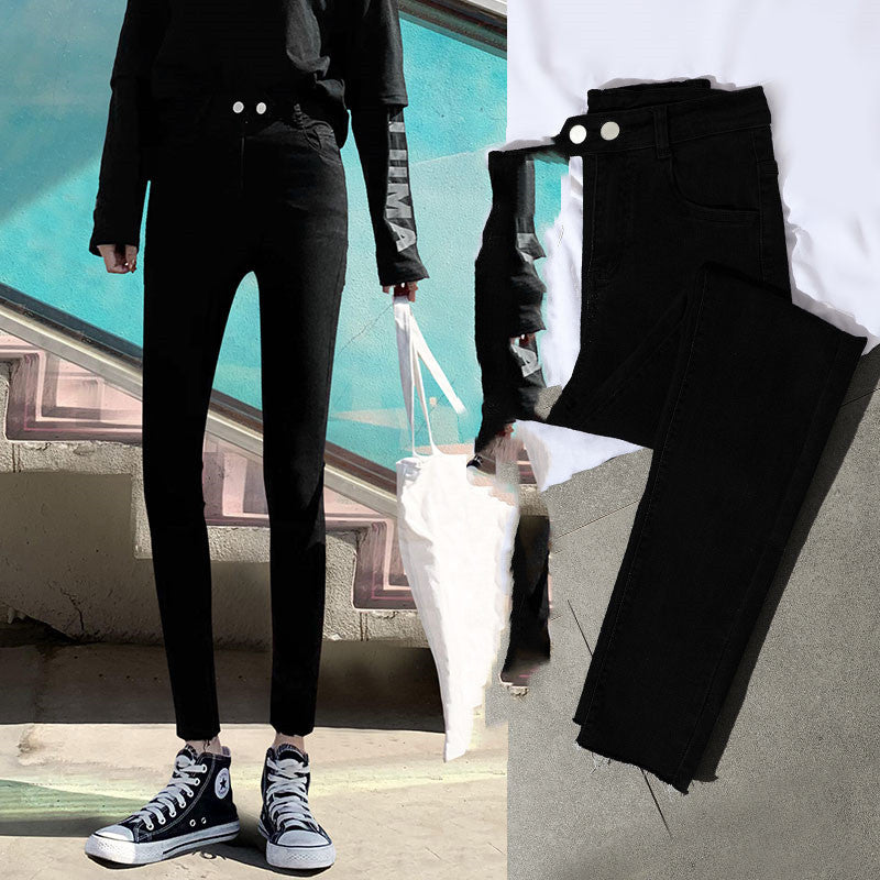 Color: as shown, Size: 29-5, style:  - High-Waisted Jeans Women's Pants Summer, Spring And Autumn, New Spring,Tight-Fitting,Slim-Fitting, Black Nine-Point Pants