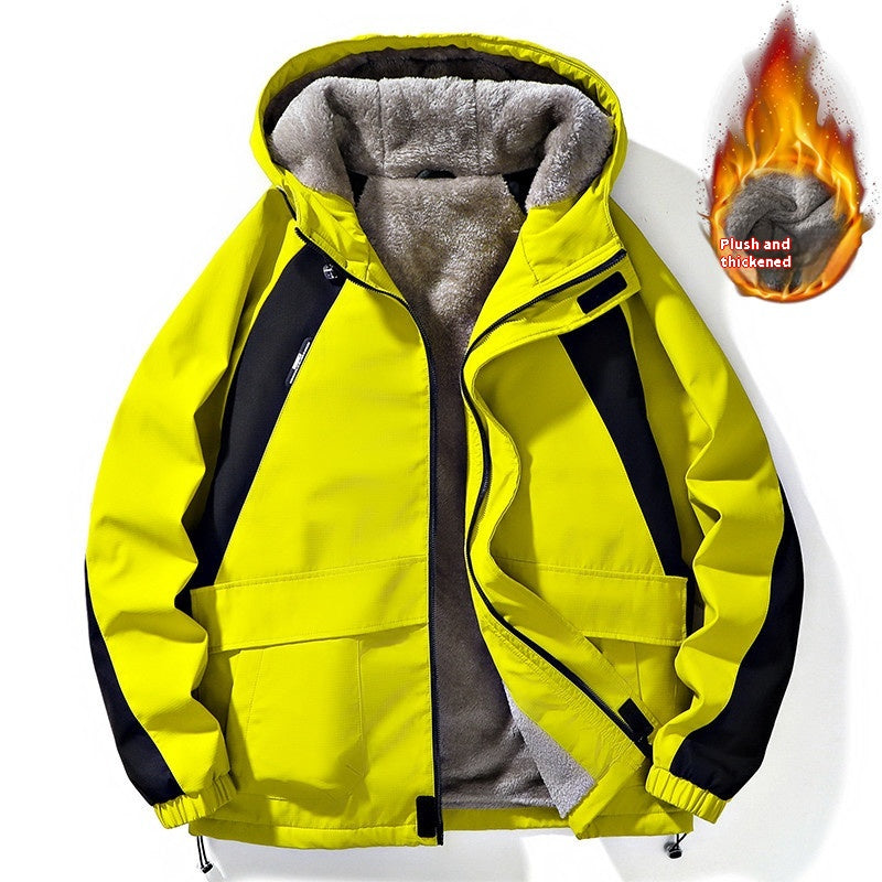 Color: Fluorescent Yellow Velvet, Size: XL - Mountain Outdoor Waterproof Color Matching Casual Couple