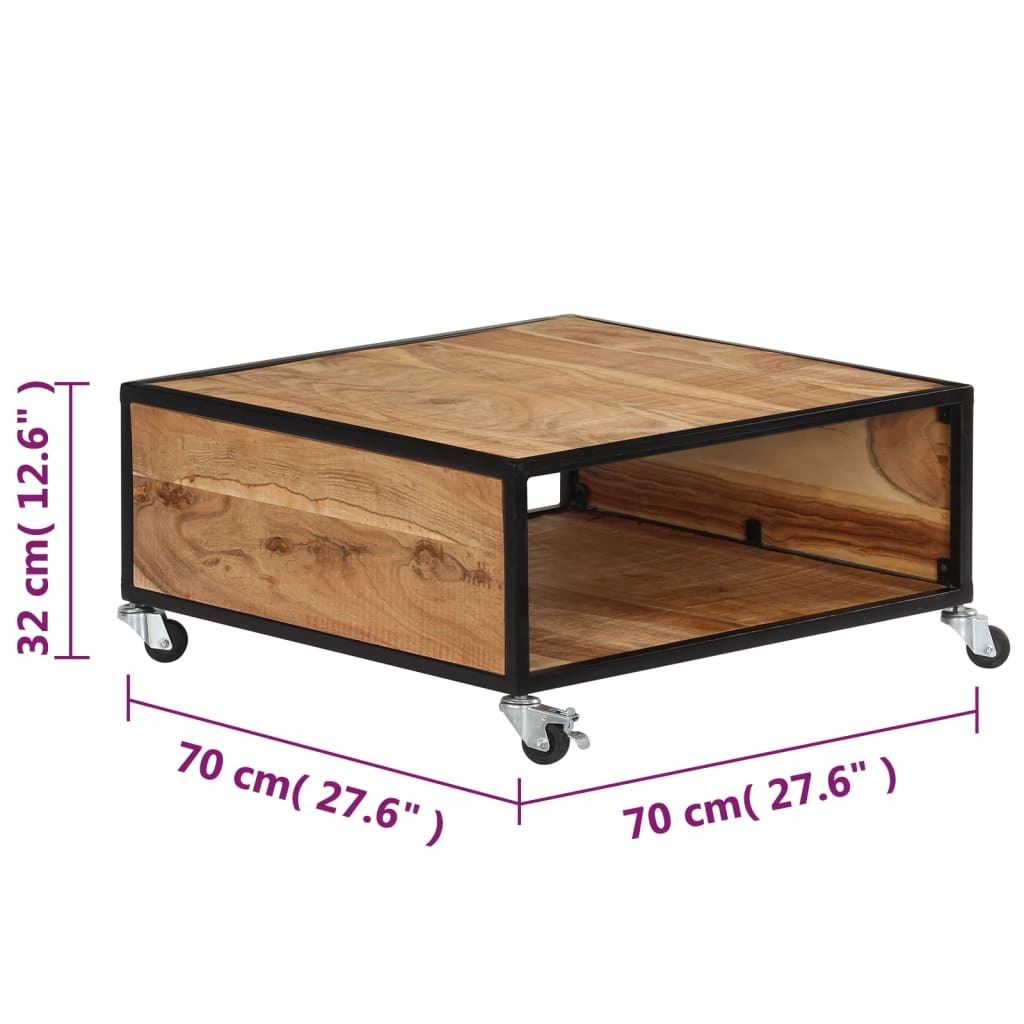 Coffee Table 27.5"x27.5"x12.5" Solid Acacia Wood
