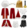 Color: Mens Twelve Pieces, Size: XL - Mens Christmas Costume Halloween Gold-Embossed Print Santa Suit Set