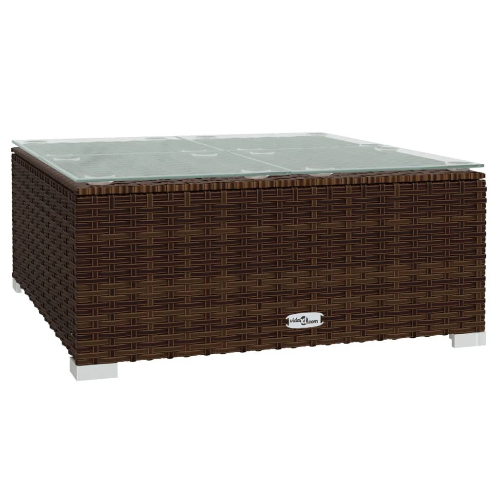 Patio Coffee Table Brown 23.6"x23.6"x11.8" Poly Rattan & Glass