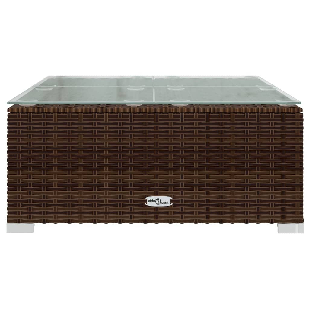 Patio Coffee Table Brown 23.6"x23.6"x11.8" Poly Rattan & Glass