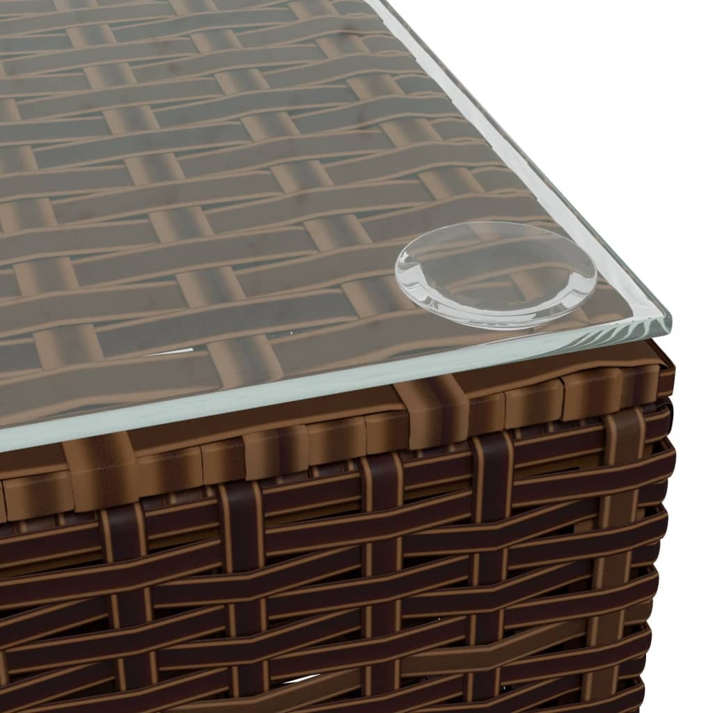 Patio Coffee Table Brown 23.6"x23.6"x11.8" Poly Rattan & Glass