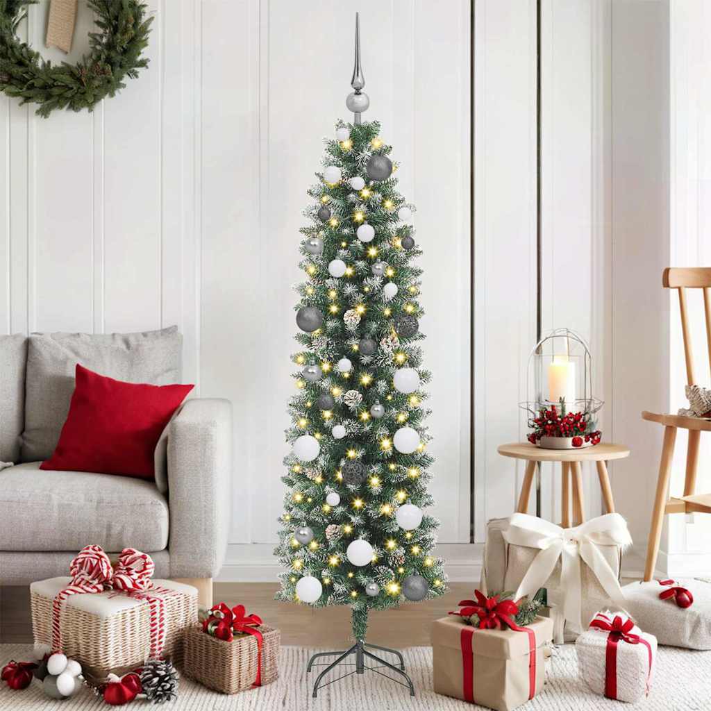 Artificial Slim Christmas Tree Green and White 59.06 in