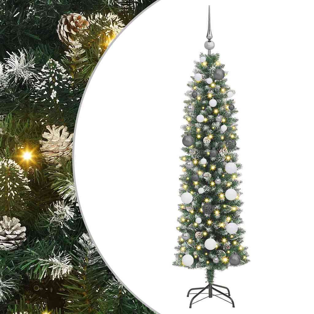 Artificial Slim Christmas Tree Green and White 59.06 in