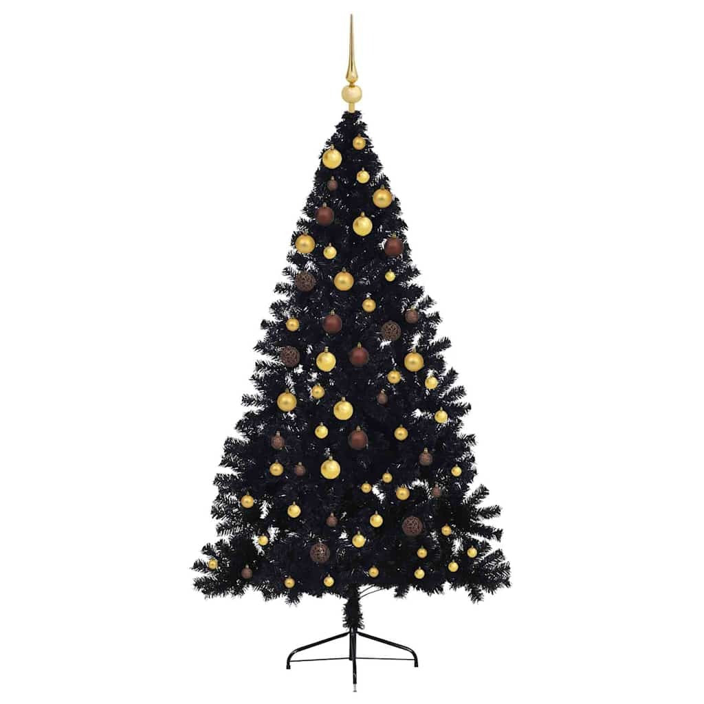 Artificial Pre-lit Christmas Tree with 300 LEDs Black 82.7" PVC