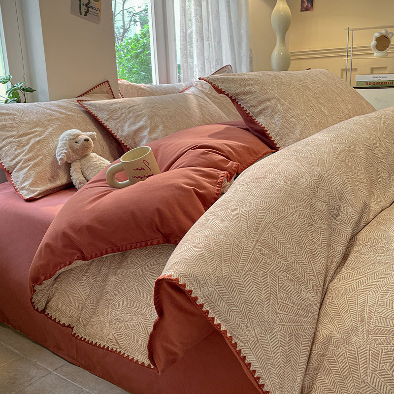 Style: LL South Initial Coffee, Size: 200x230cm-1.8m Flat Sheet, Type:  - Thickened Brushed 100 Cotton Duvet Cover For Fall And Winter