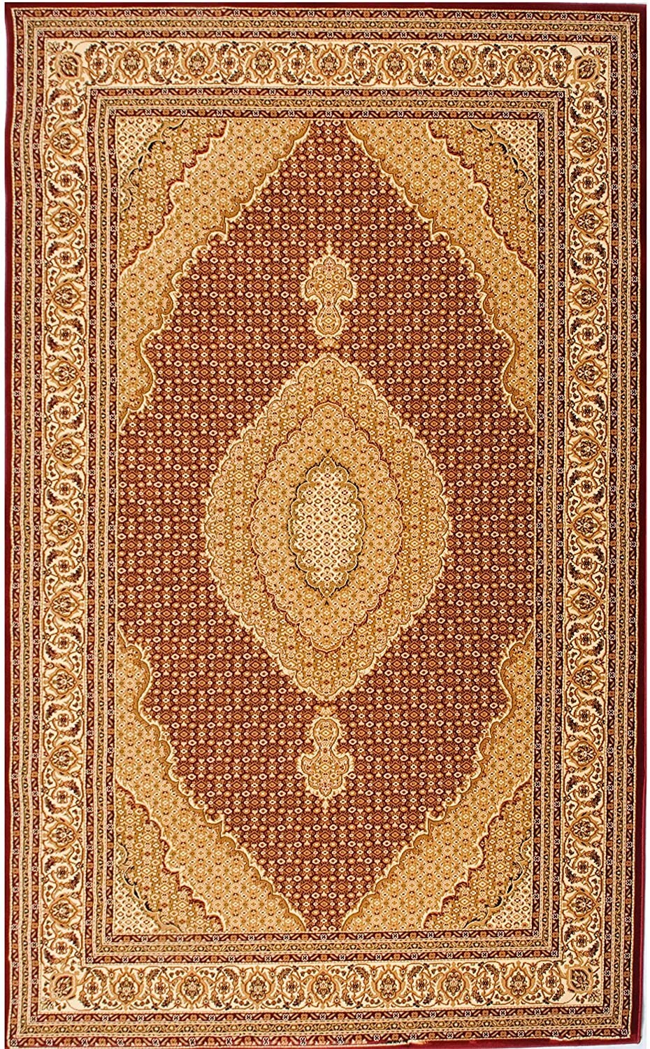 Red and Beige Oriental Power Loom Area Rug