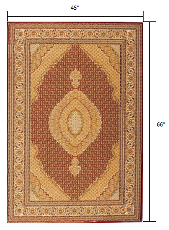 Red and Beige Oriental Power Loom Area Rug