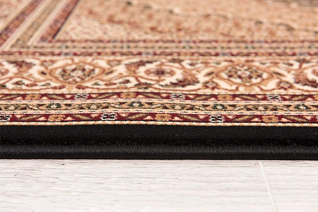 Beige and Black Medallion Power Loom Area Rug