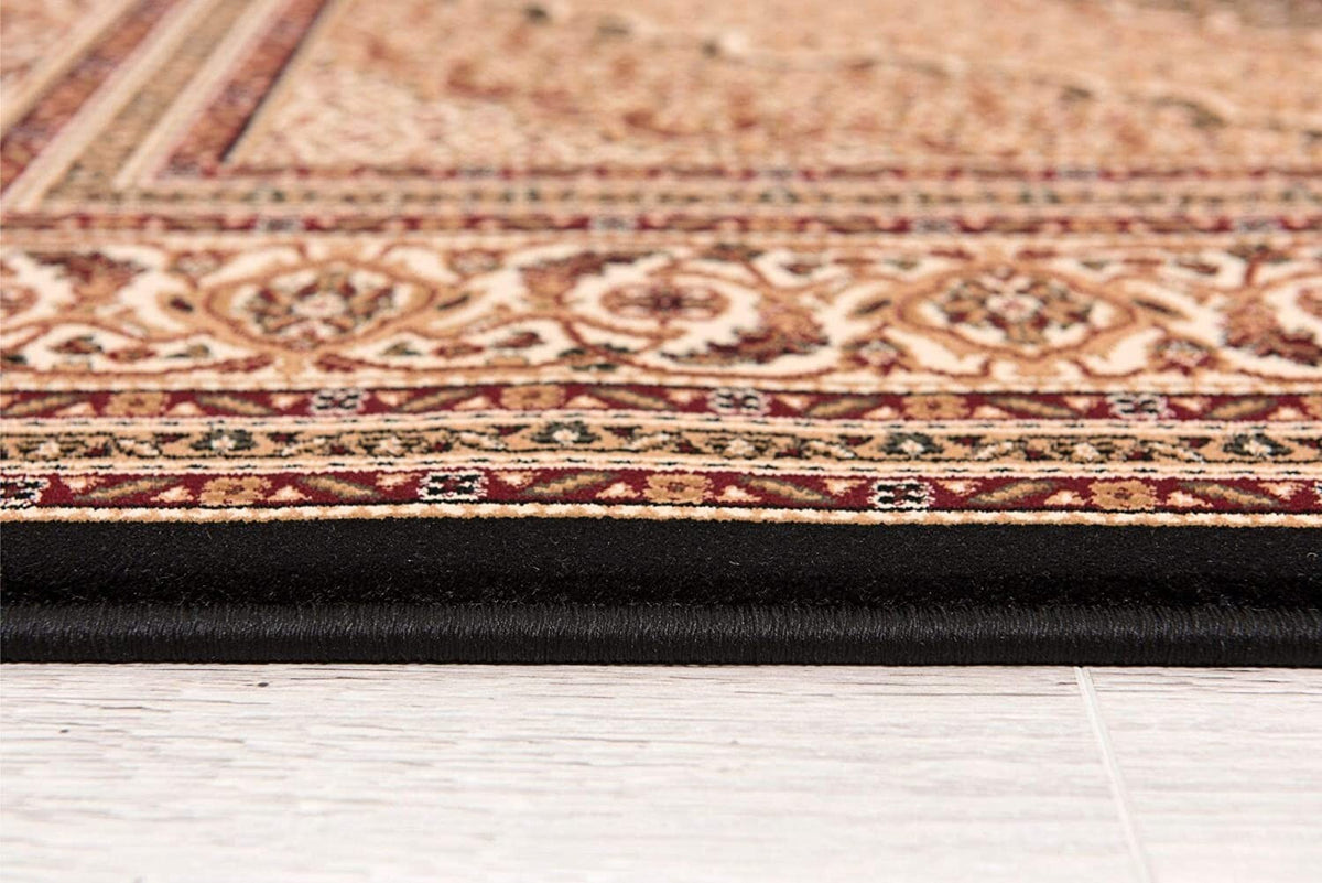 Beige and Black Medallion Power Loom Area Rug