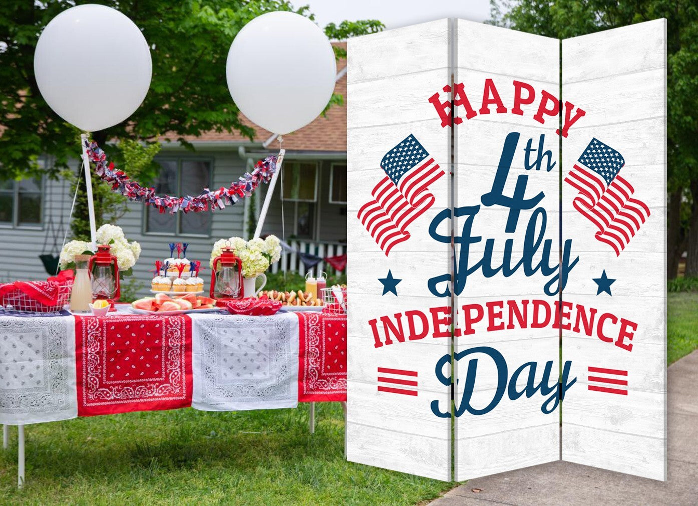 Happy 4th of July Three Panel Room Divider Screen