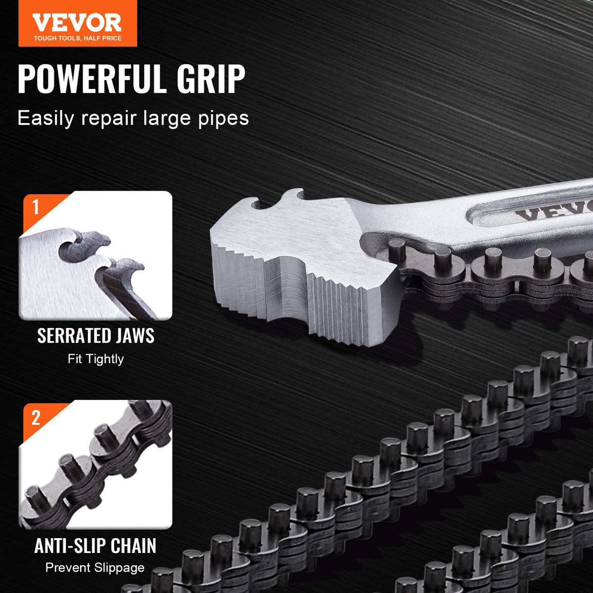 Chain Wrench, 48 inch Chain Pipe Wrench, 13.4 inch Diameter Capacity, CRV Reversible Pipe Fitting Tool Wrench with High Strength Jaw and Ergonomic Handle, for Pipe Installation and Car Repair