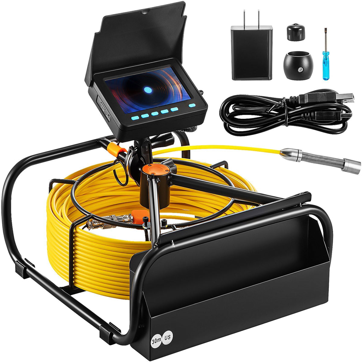 Sewer Camera 30M Cable Pipeline Inspection Camera 11cm TFT LCD Monitor Pipe Camera Screen Waterproof IP68 Duct Inspection Camera with 6PCS LEDs 8500MAH Lithium Battery, DVR Function, 30M