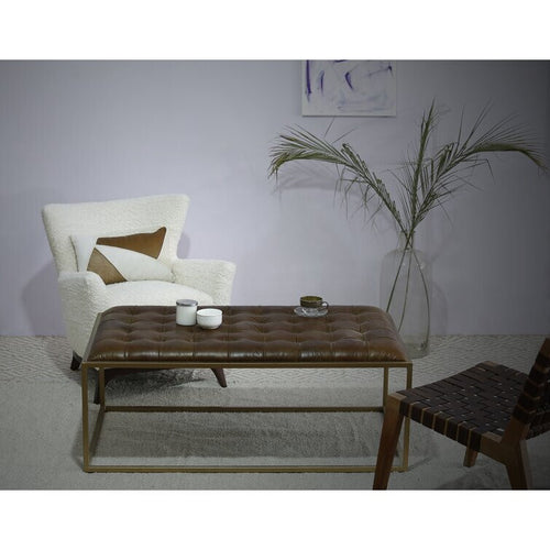 48" Gold And Brown Leather Rectangular Coffee Table