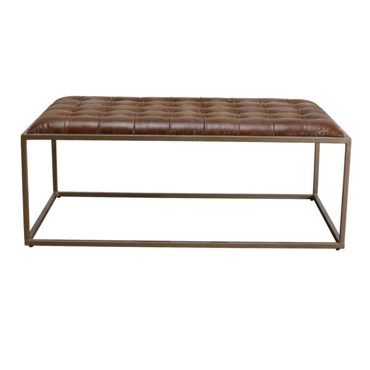 48" Gold And Brown Leather Rectangular Coffee Table