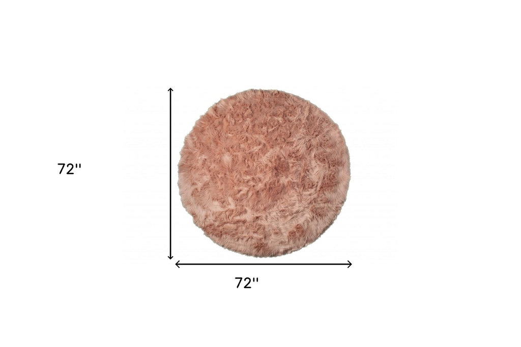 Dusty Rose Round Faux Fur Washable Non Skid Area Rug