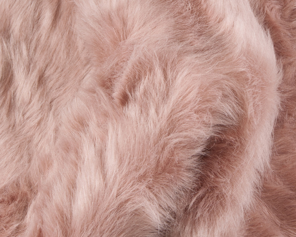 Dusty Rose Round Faux Fur Washable Non Skid Area Rug