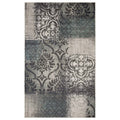 Teal And Gray Damask Distressed Stain Resistant Area Rug