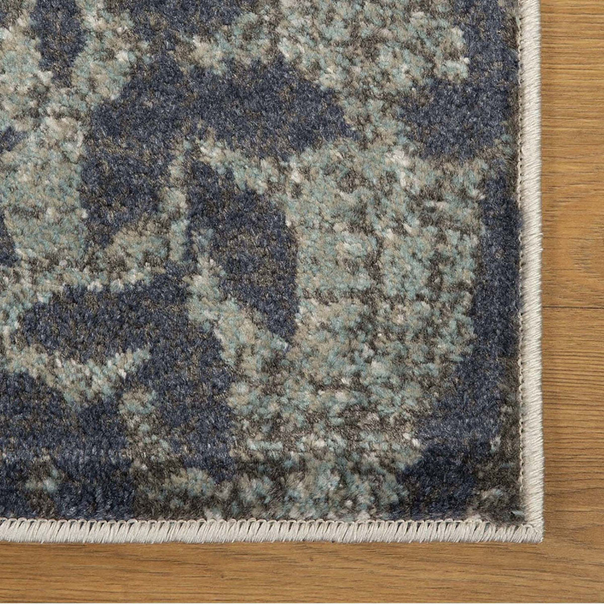 Teal And Gray Damask Distressed Stain Resistant Area Rug