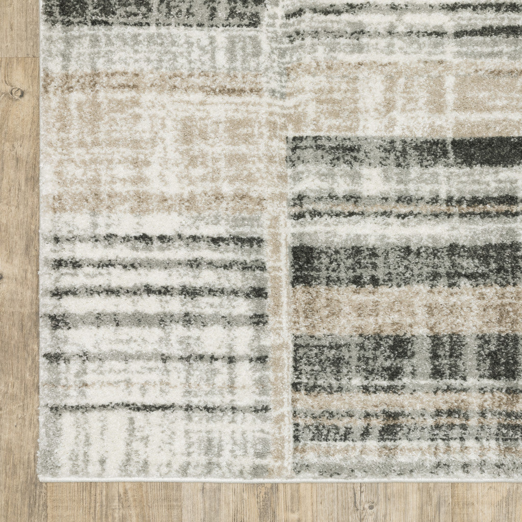 Grey Charcoal Ivory Tan Brown And Beige Geometric Power Loom Stain Resistant Area Rug