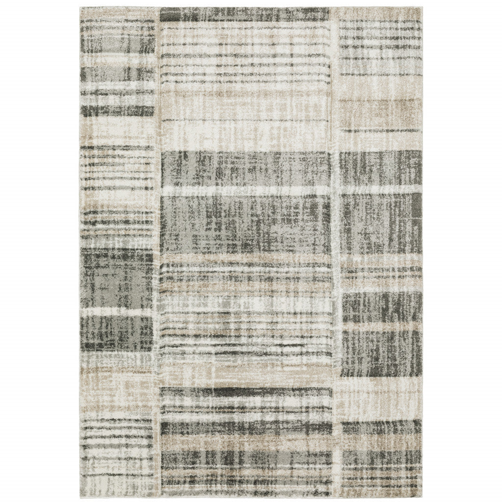 Grey Charcoal Ivory Tan Brown And Beige Geometric Power Loom Stain Resistant Area Rug