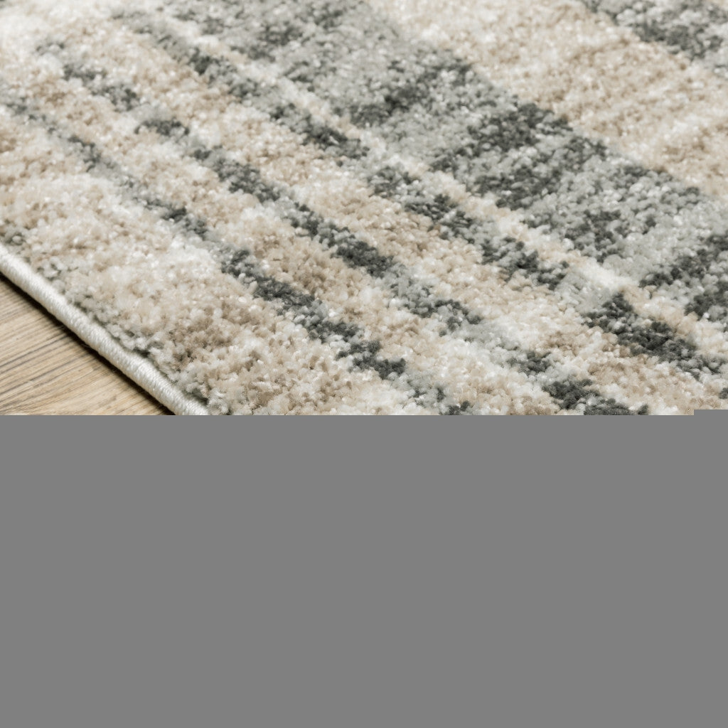 Grey Charcoal Ivory Tan Brown And Beige Geometric Power Loom Stain Resistant Area Rug