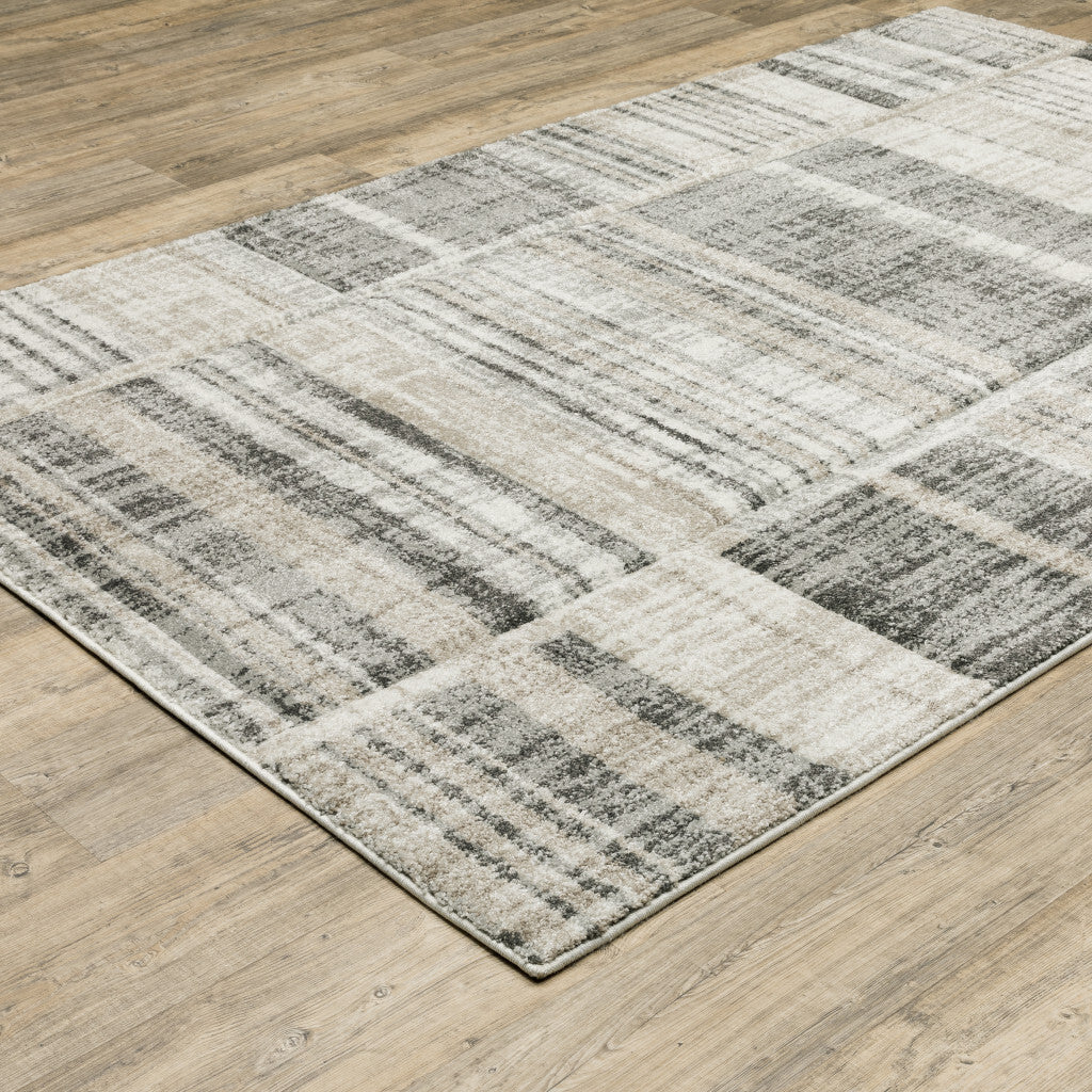 Grey Charcoal Ivory Tan Brown And Beige Geometric Power Loom Stain Resistant Area Rug