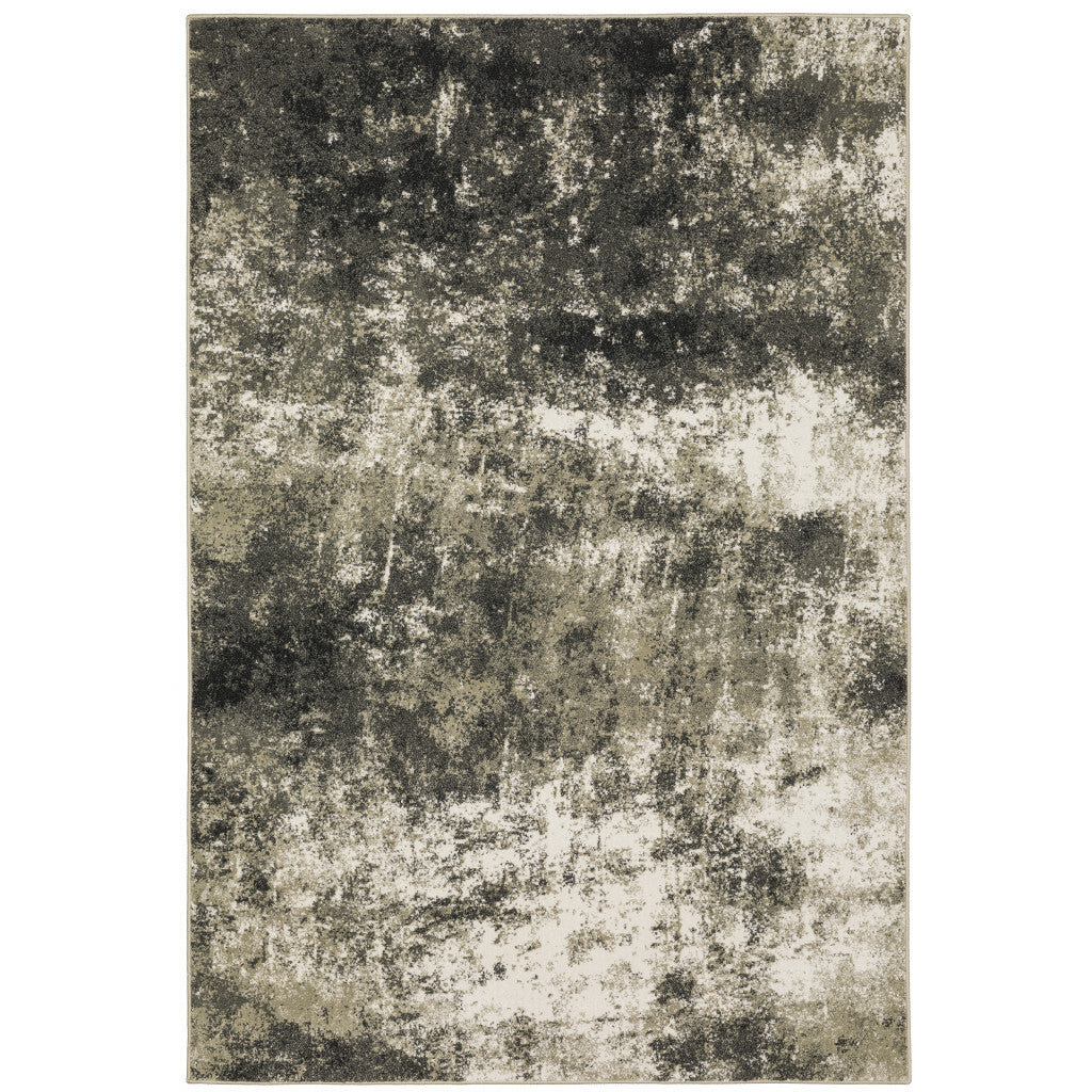 Charcoal Grey And Beige Abstract Power Loom Stain Resistant Area Rug