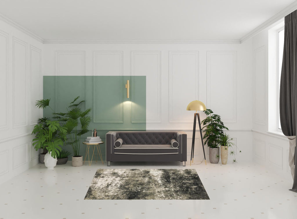 Charcoal Grey And Beige Abstract Power Loom Stain Resistant Area Rug