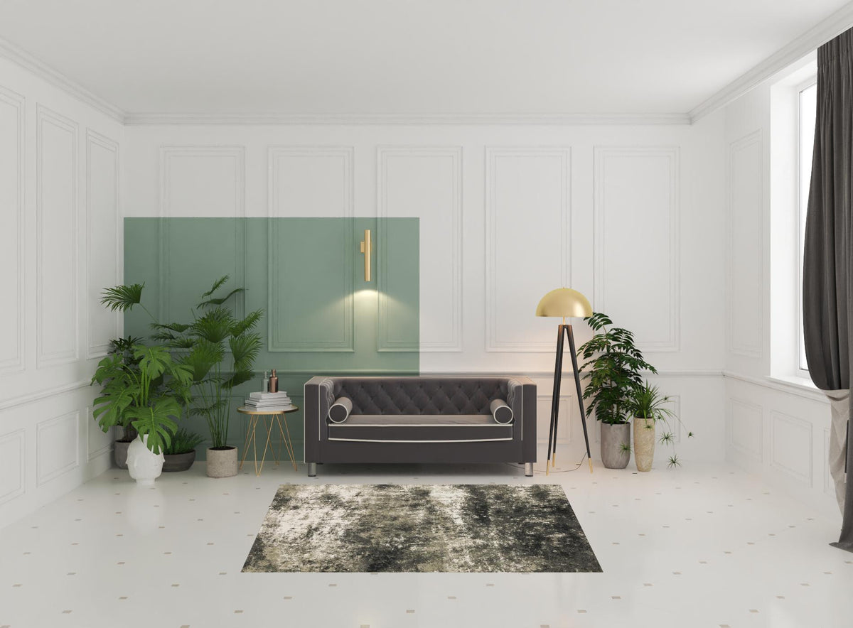 Charcoal Grey And Beige Abstract Power Loom Stain Resistant Area Rug