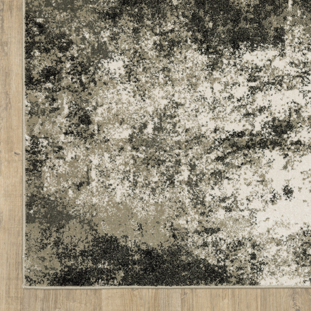 Charcoal Grey And Beige Abstract Power Loom Stain Resistant Area Rug