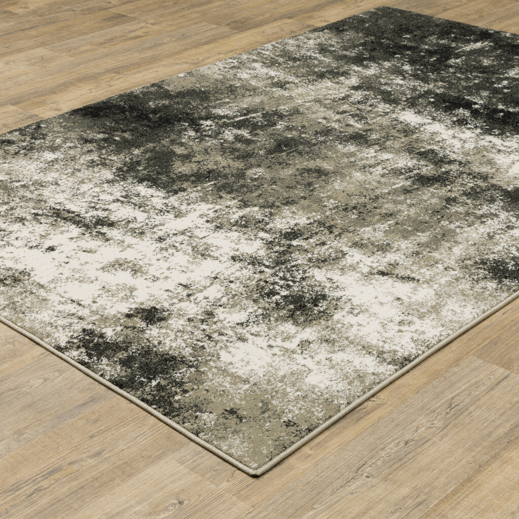 Charcoal Grey And Beige Abstract Power Loom Stain Resistant Area Rug