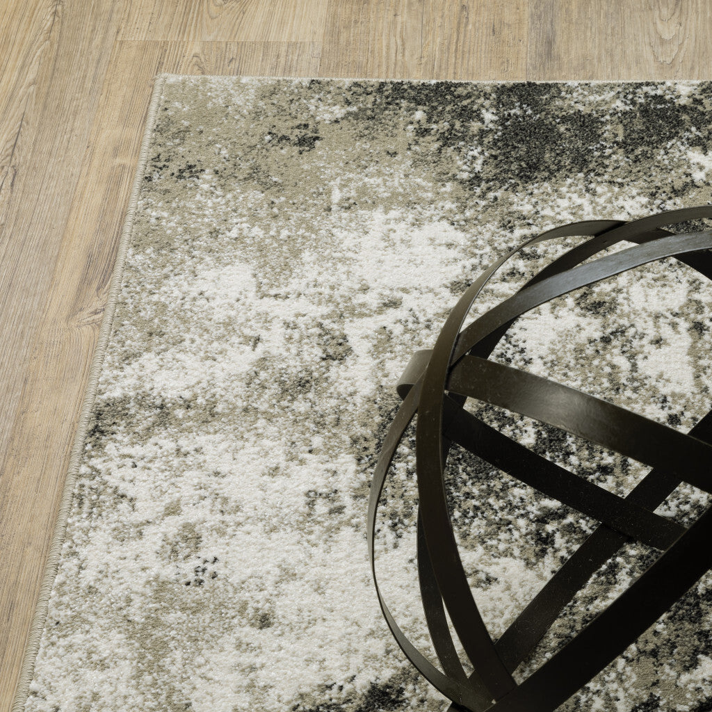 Charcoal Grey And Beige Abstract Power Loom Stain Resistant Area Rug