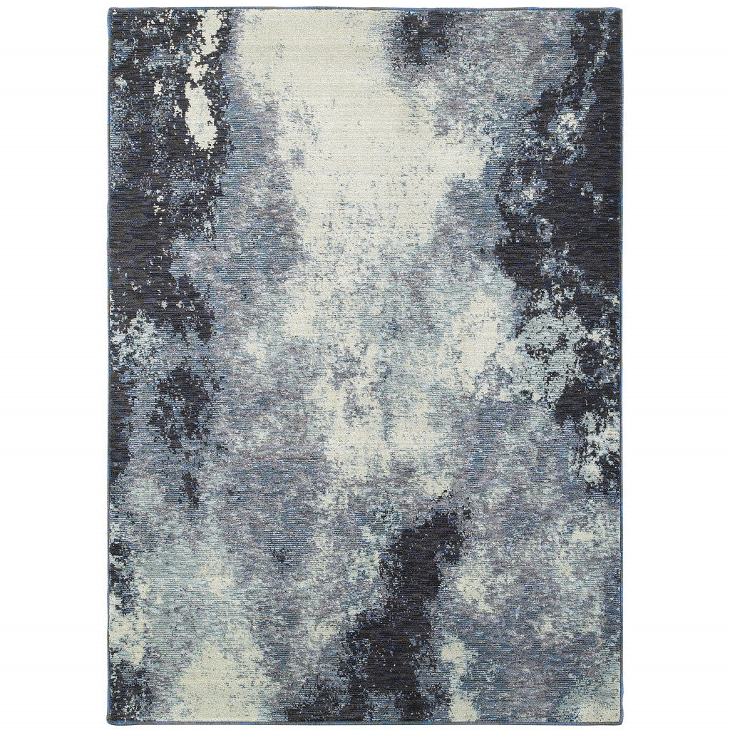 Blue and Ivory Abstract Power Loom Area Rug