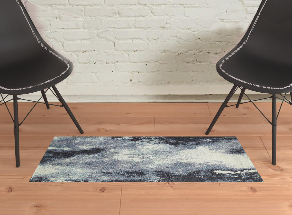 Blue and Ivory Abstract Power Loom Area Rug