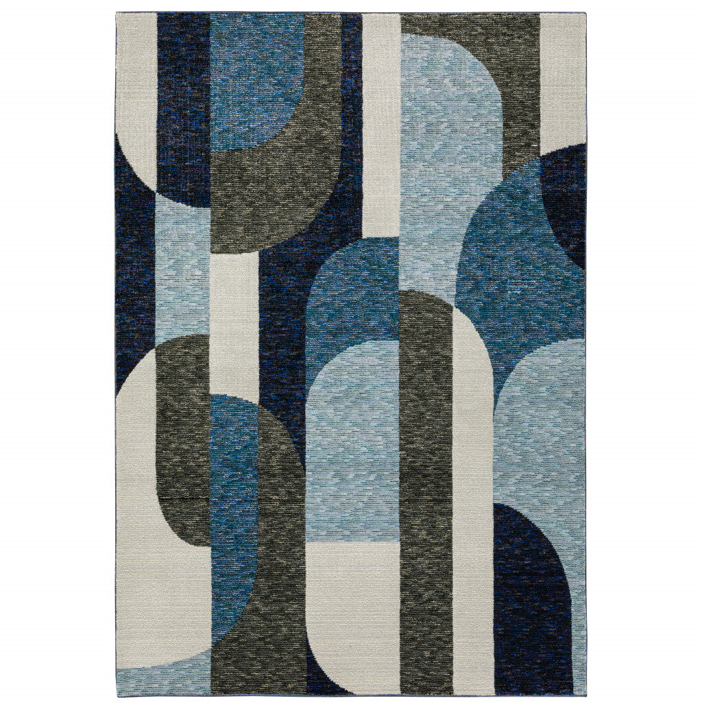 Blue and Gray Geometric Power Loom Area Rug