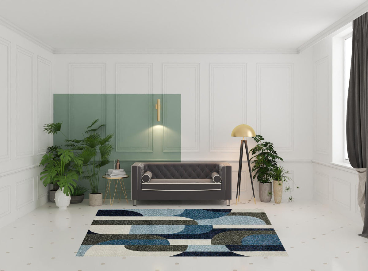 Blue and Gray Geometric Power Loom Area Rug