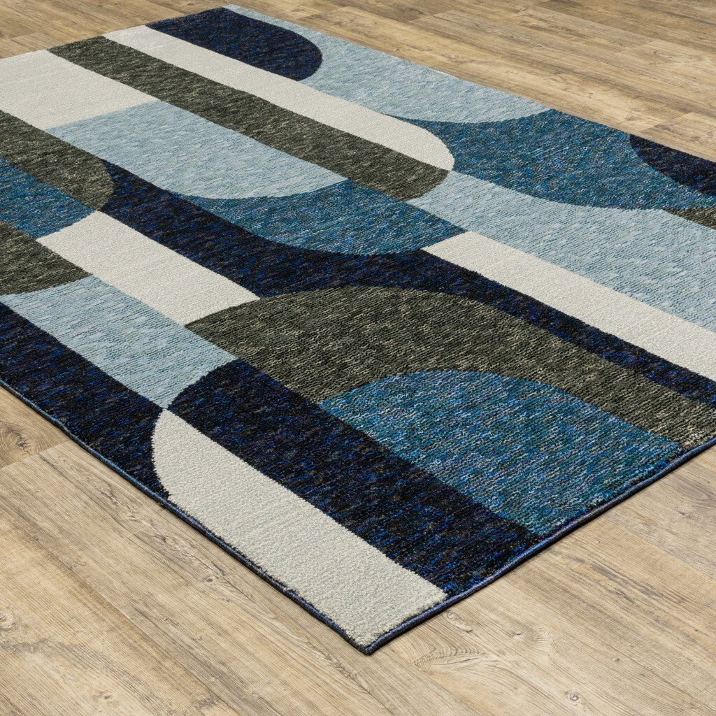 Blue and Gray Geometric Power Loom Area Rug