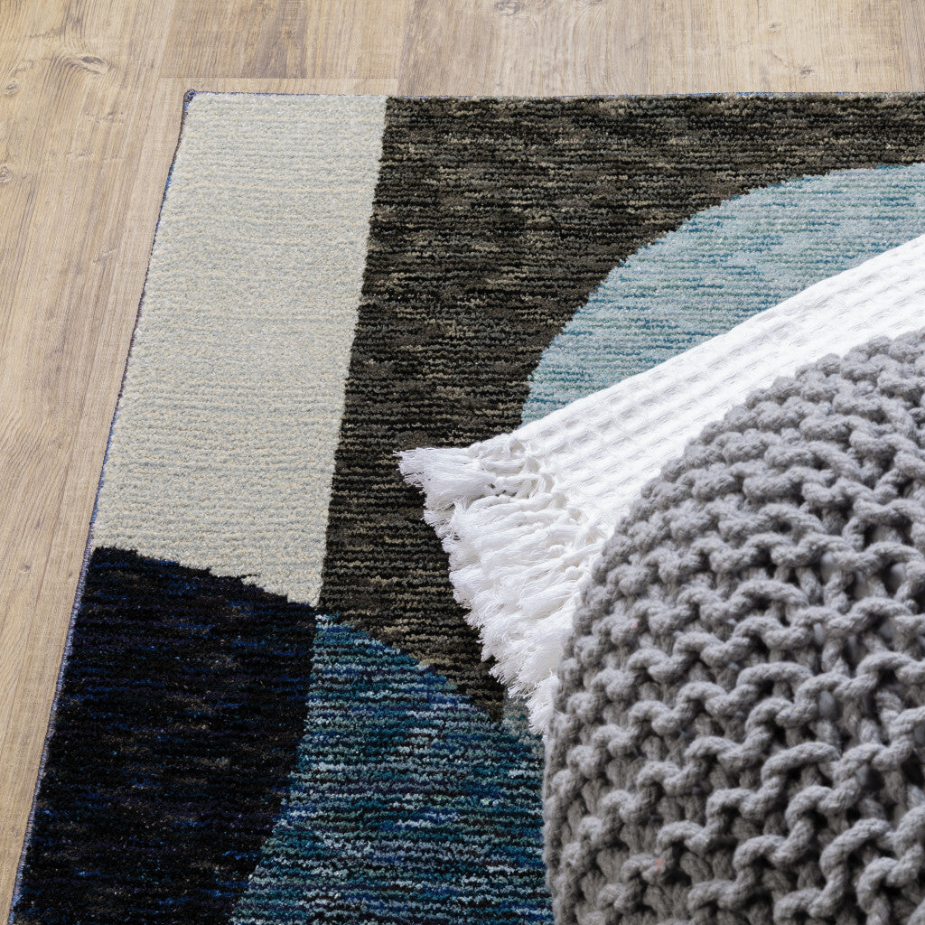 Blue and Gray Geometric Power Loom Area Rug