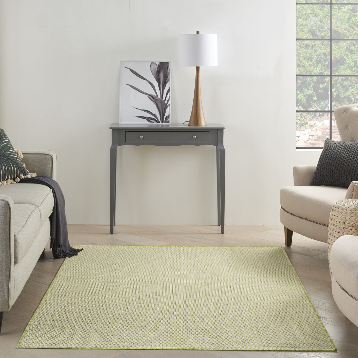 Green Geometric Power Loom Area Rug