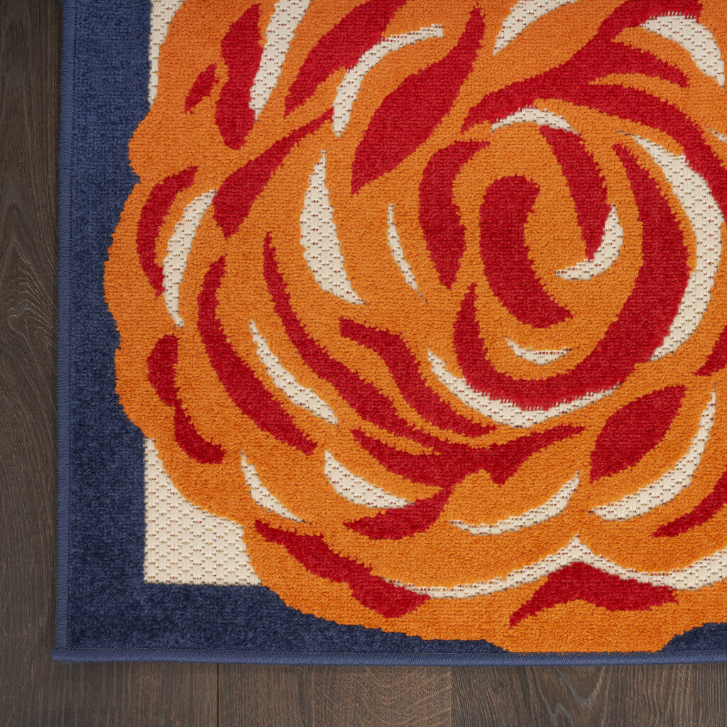 Blue and Orange Floral Power Loom Area Rug
