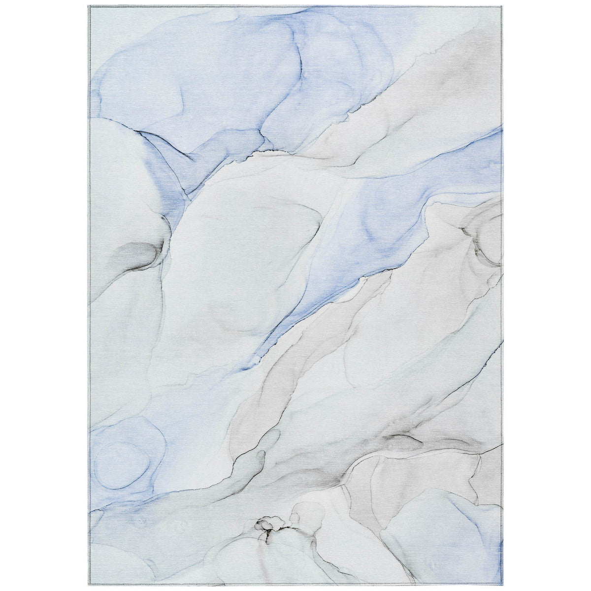 Ivory Blue and Gray Abstract Washable Non Skid Indoor Outdoor Area Rug