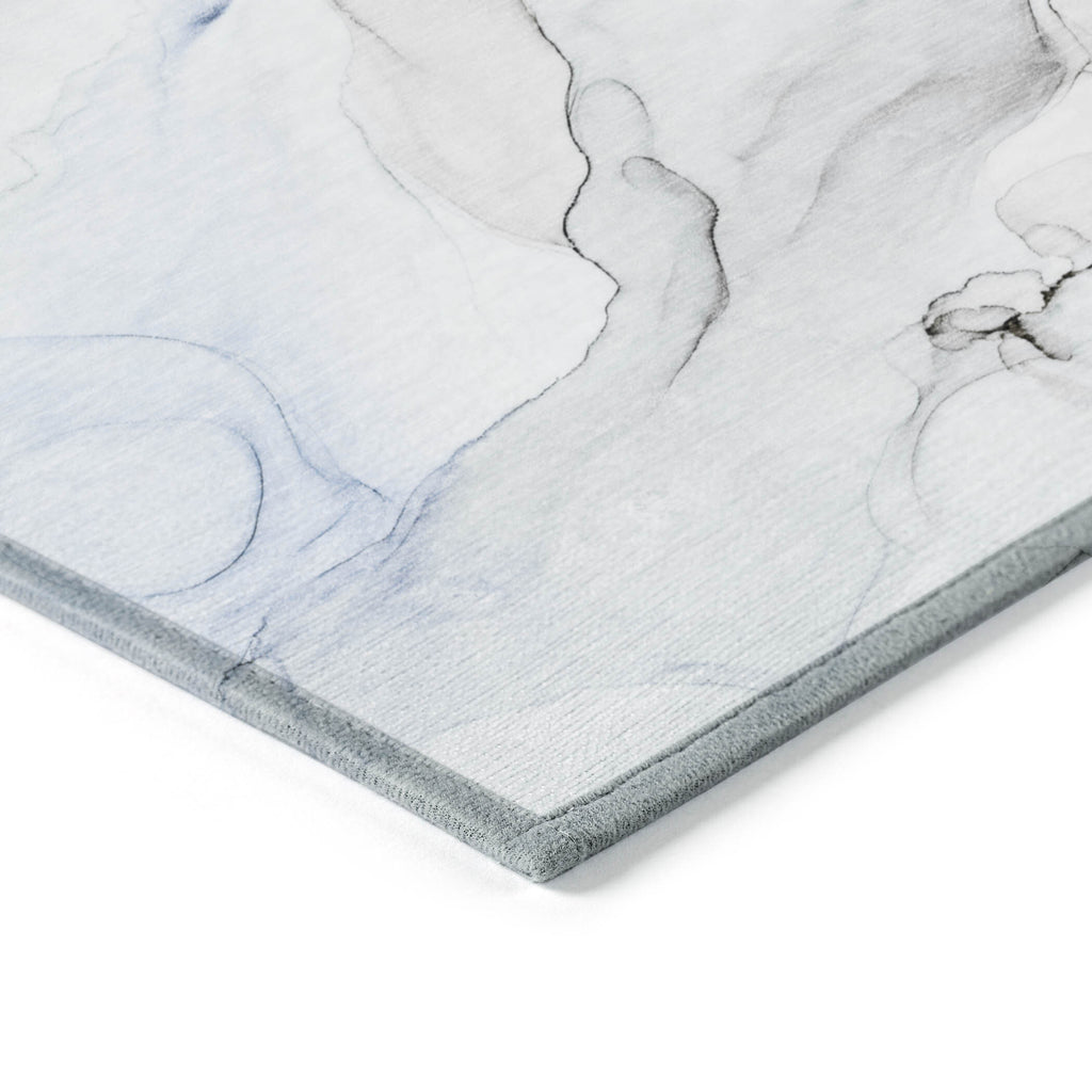 Ivory Blue and Gray Abstract Washable Non Skid Indoor Outdoor Area Rug