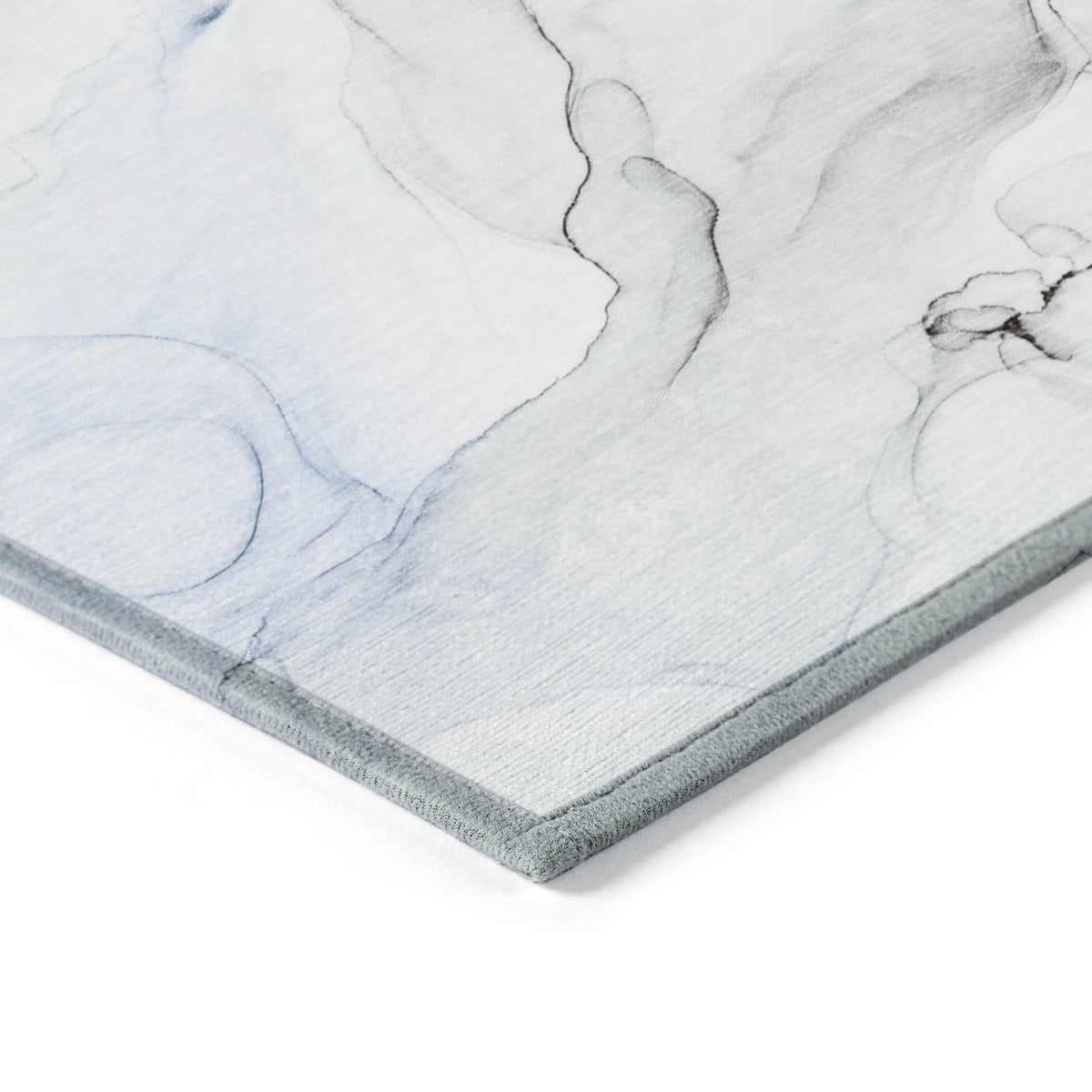 Ivory Blue and Gray Abstract Washable Non Skid Indoor Outdoor Area Rug
